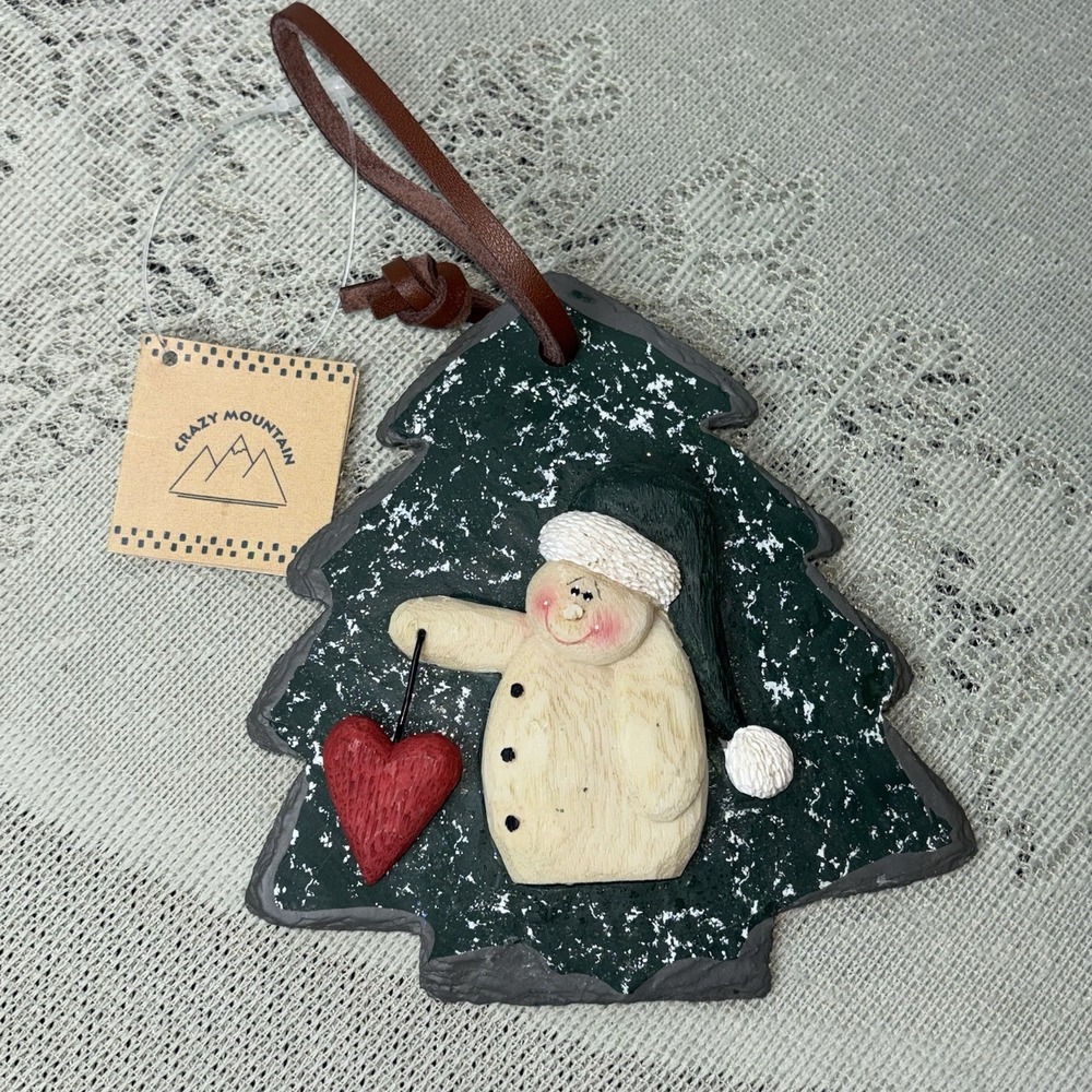 VINTAGE 1999 CRAZY MOUNTAINS IMPORTS SNOWMAN HANGING CHRISTMAS ORNAMENT W/TAG